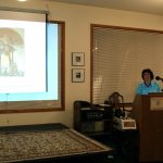 Victoria Kirby giving a talk about the biography of her grandfather at the Tattered Cover Bookstore in Denver.